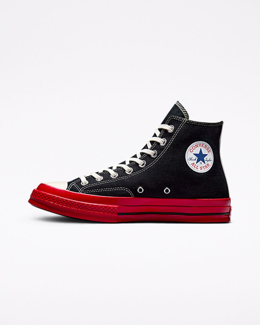 Dámské Boty Vysoké Converse x Comme des Garçons PLAY Chuck 70 Černé Červené | CZ NE31X89